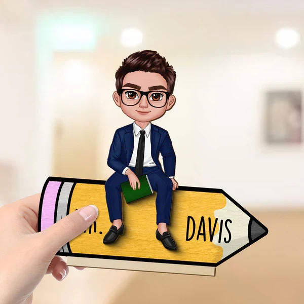 Personalized 2-Layer Wooden Plaque, Cartoon Teacher On Pencil, Unique Gift For Classroom Desk - Image 6