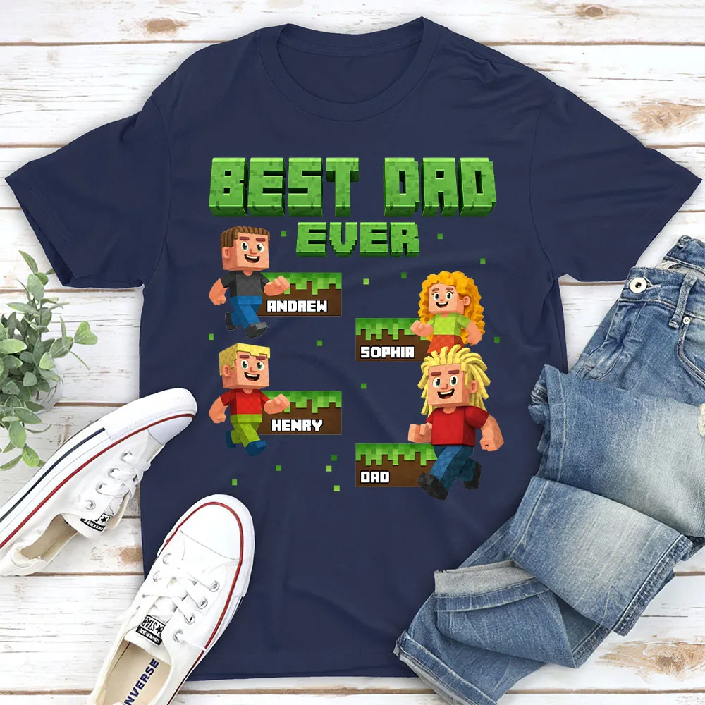 Classic Tee, Custom Pixel Game Dad & Child Graphic, Black Shirt, Unique Creative Gift For Dad - Image 2