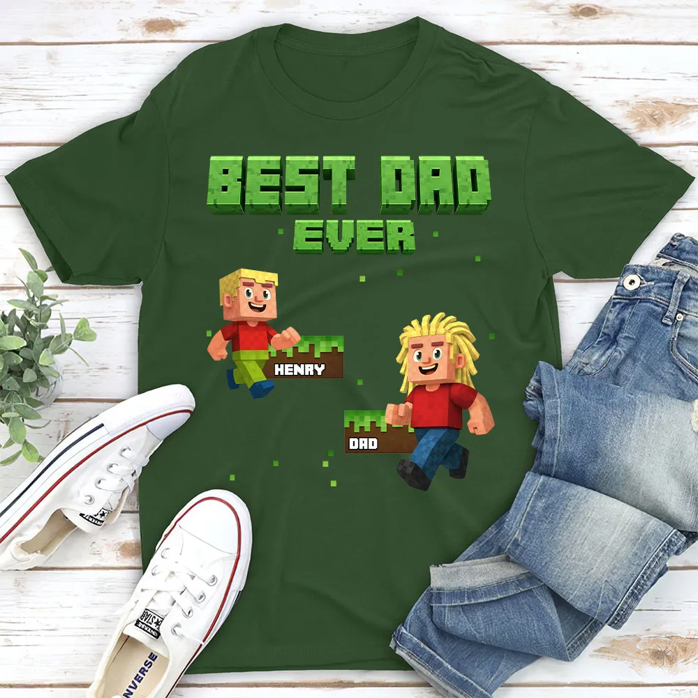 Classic Tee, Custom Pixel Game Dad & Child Graphic, Black Shirt, Unique Creative Gift For Dad - Image 3