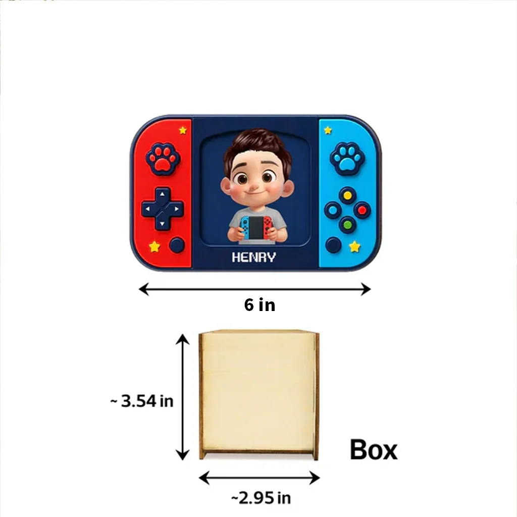 Personalized Wooden Pen Holder, Cute Gamer Boy Holding Controller, Unique Back To School Gift For Kids - Image 4