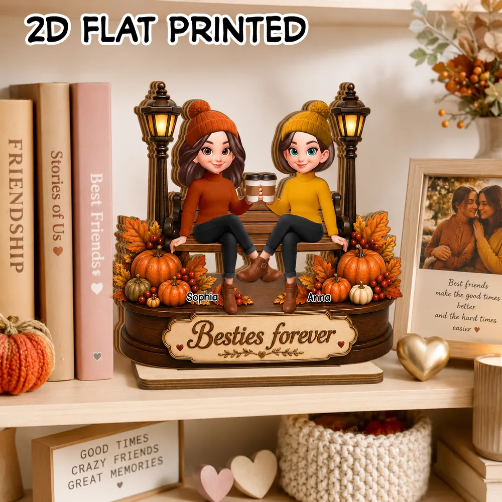 Personalized 2-Layer Wooden Plaque, Besties Forever Fall Scene, Unique Gift for Bestie - Image 3