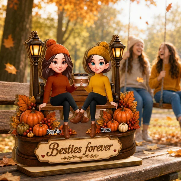 Personalized 2-Layer Wooden Plaque, Besties Forever Fall Scene, Unique Gift for Bestie - Image 6