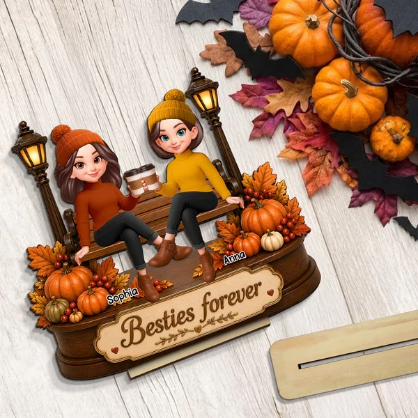 Personalized 2-Layer Wooden Plaque, Besties Forever Fall Scene, Unique Gift for Bestie - Image 7
