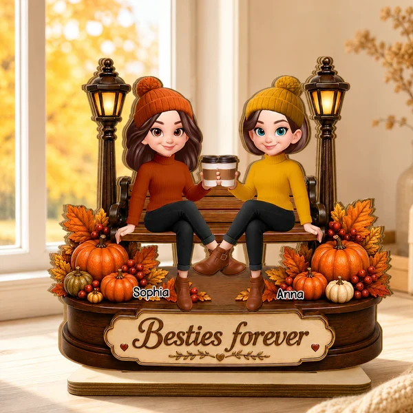 Personalized 2-Layer Wooden Plaque, Besties Forever Fall Scene, Unique Gift for Bestie - Image 8