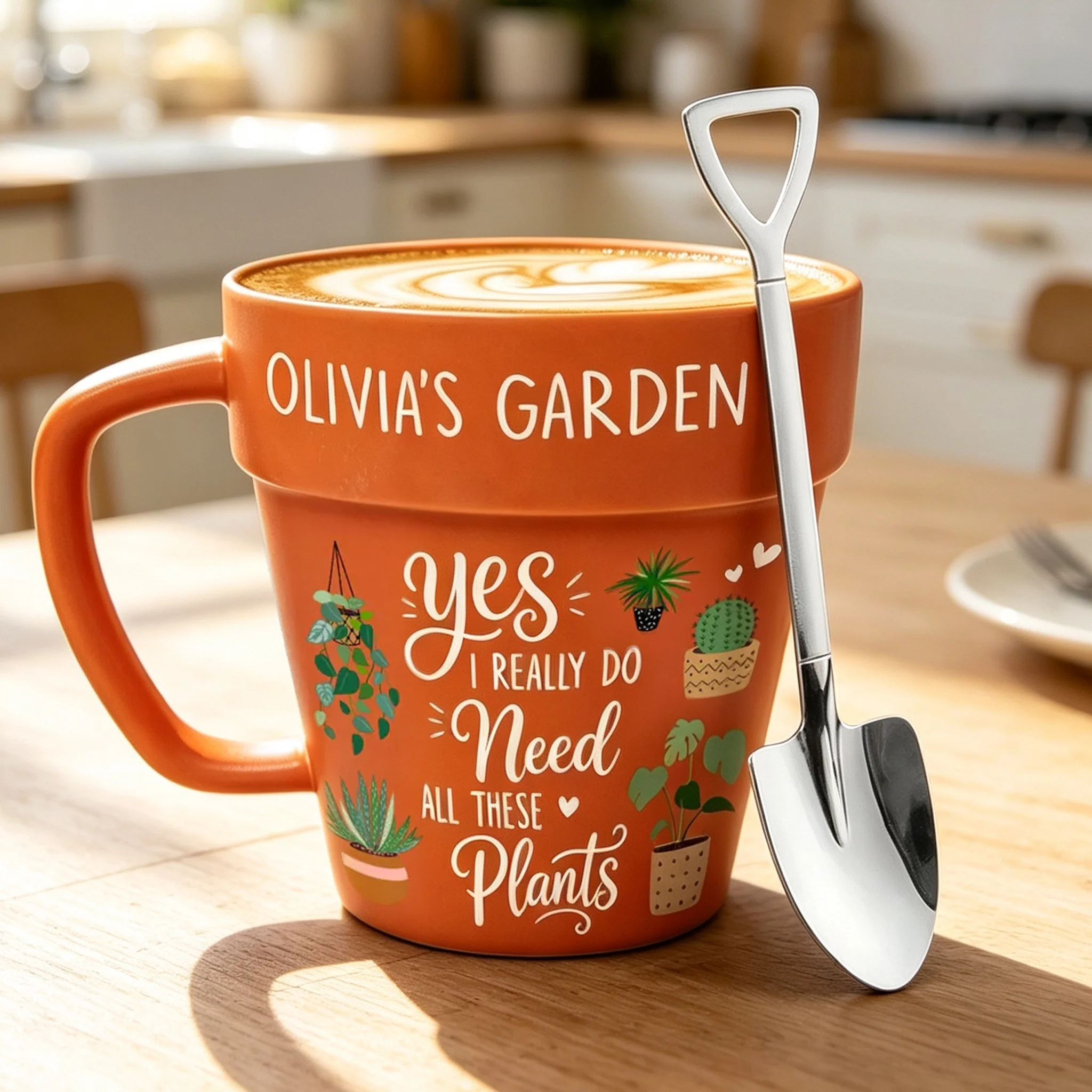 Personalized Plant Pot Mug With Spoon, Yes I Need All These Plants, Unique Gift for Plant Lover