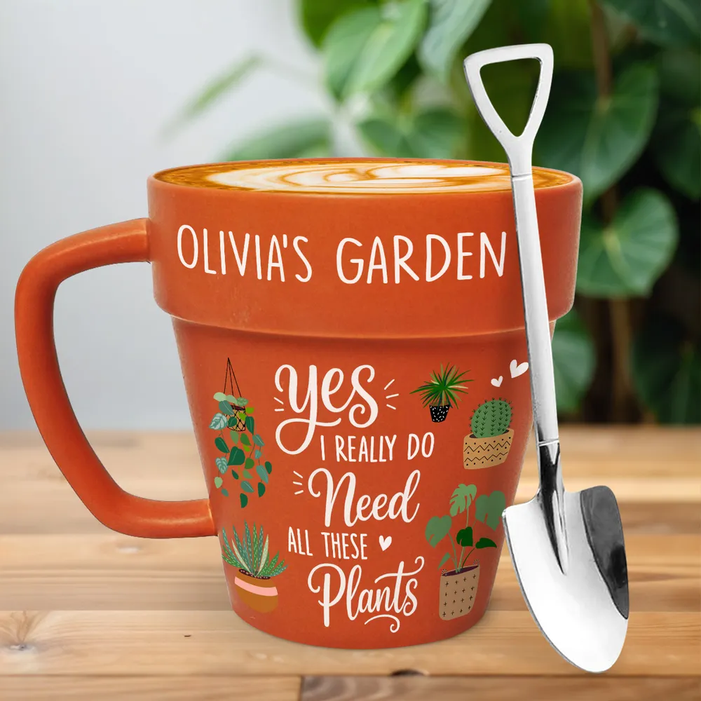 Personalized Plant Pot Mug With Spoon, Yes I Need All These Plants, Unique Gift for Plant Lover - Image 2