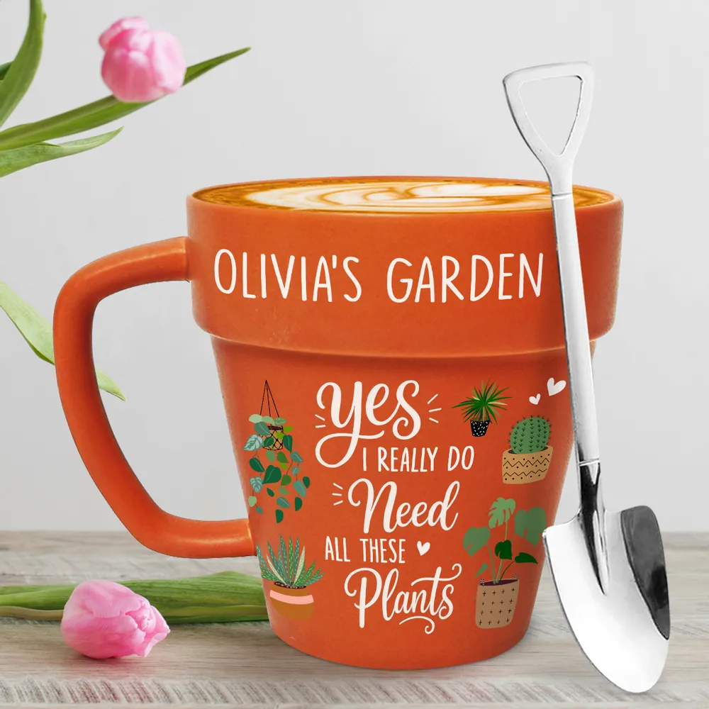 Personalized Plant Pot Mug With Spoon, Yes I Need All These Plants, Unique Gift for Plant Lover - Image 5