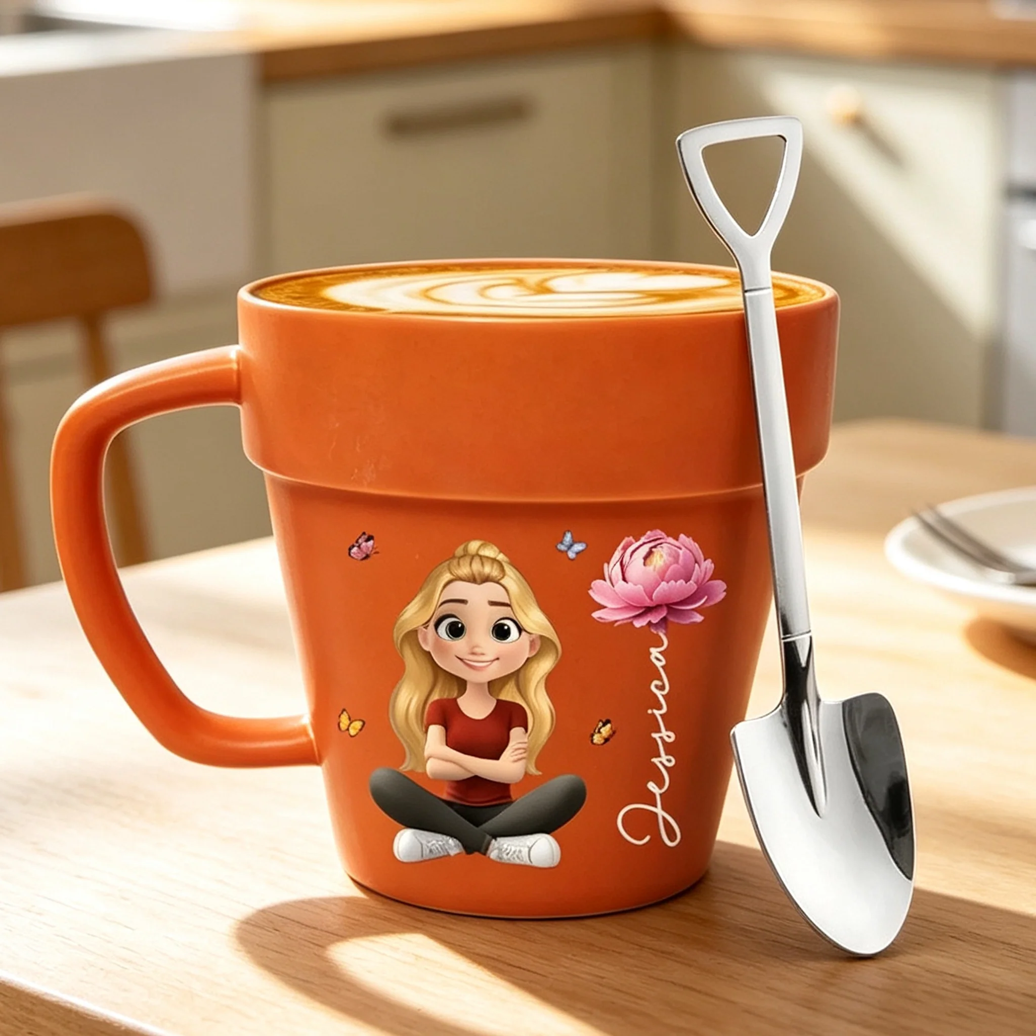 Personalized Plant Pot Mug, Sitting Plant Girl Artwork, Creative Gift for Nature Lover