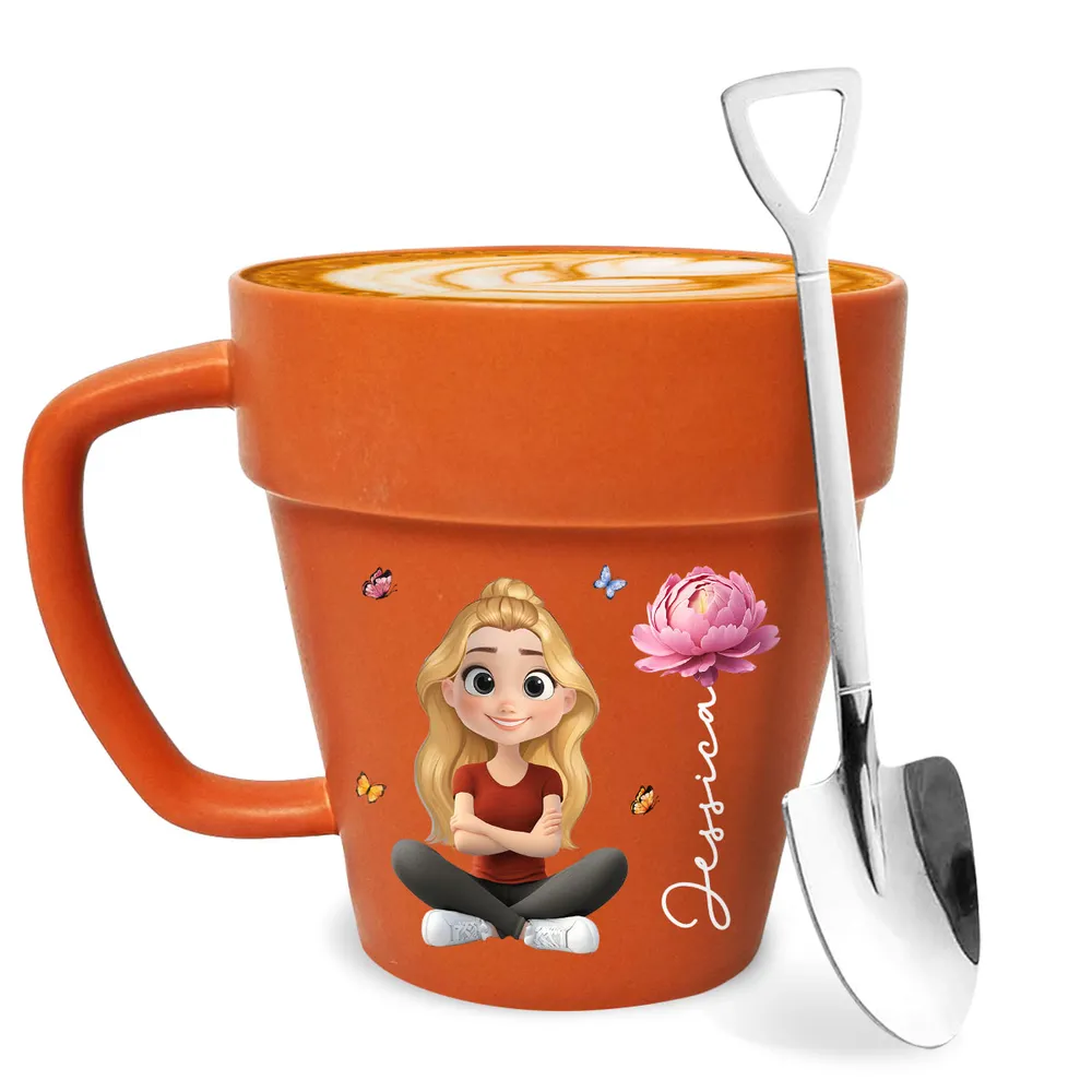 Personalized Plant Pot Mug, Sitting Plant Girl Artwork, Creative Gift for Nature Lover - Image 2