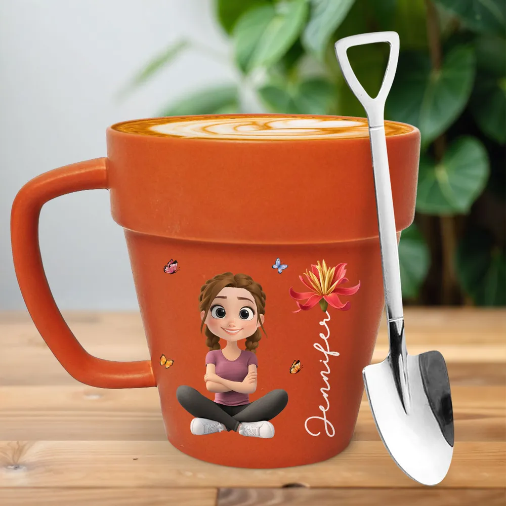 Personalized Plant Pot Mug, Sitting Plant Girl Artwork, Creative Gift for Nature Lover - Image 3