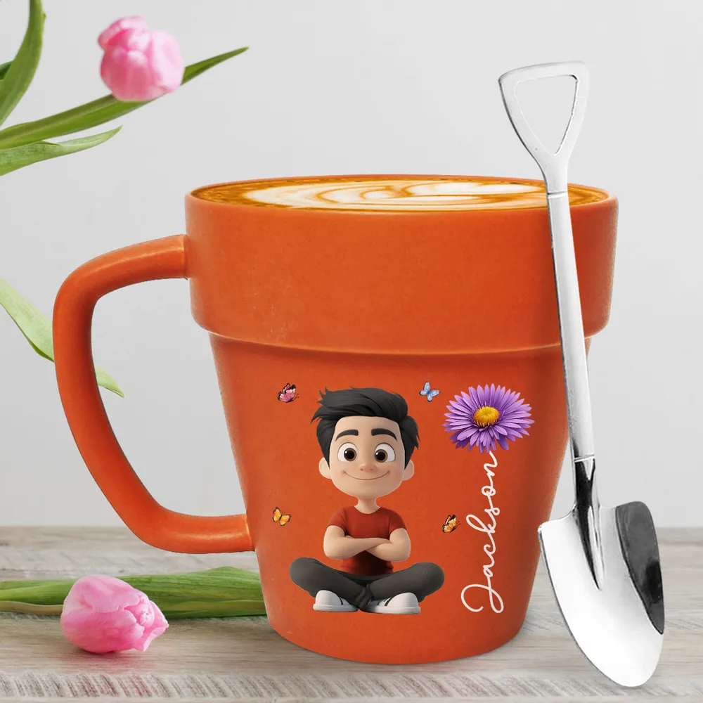 Personalized Plant Pot Mug, Sitting Plant Girl Artwork, Creative Gift for Nature Lover - Image 7