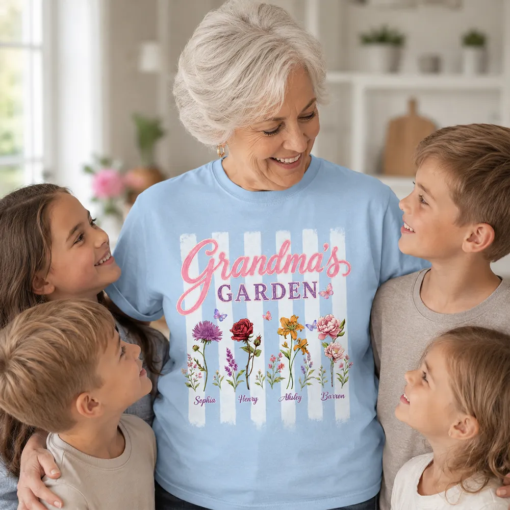 Personalized Grandma's Garden Classic Tee, Floral Stripe Unique Gift for Grandma - Image 2