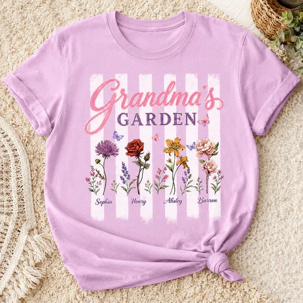 Personalized Grandma's Garden Classic Tee, Floral Stripe Unique Gift for Grandma - Image 3