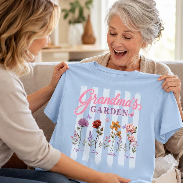 Personalized Grandma's Garden Classic Tee, Floral Stripe Unique Gift for Grandma - Image 5