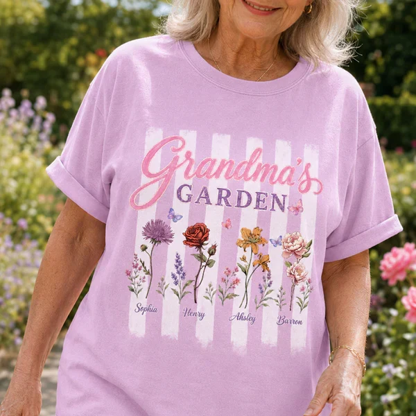 Personalized Grandma's Garden Classic Tee, Floral Stripe Unique Gift for Grandma - Image 7