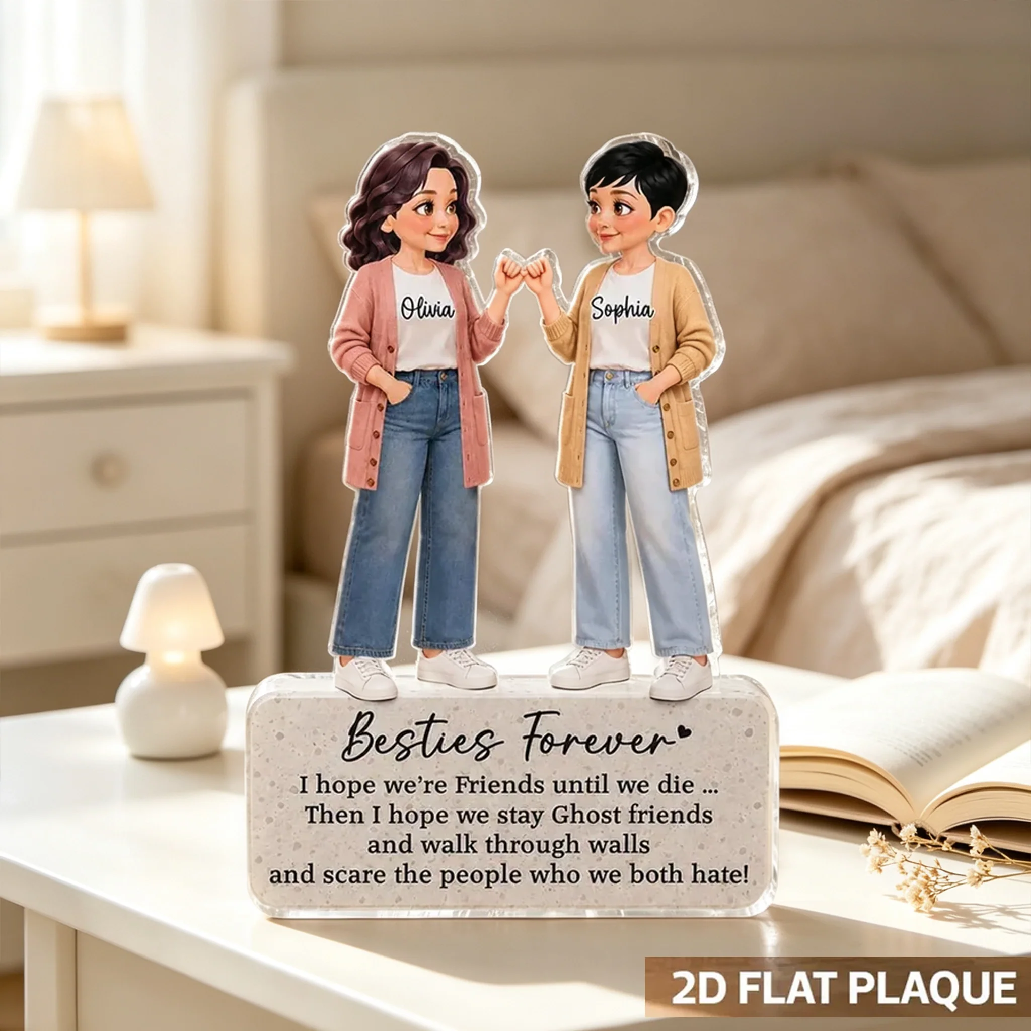 Besties Forever Personalized Acrylic Block Plaque, Pinky Promise Friendship Decor, Unique Gift for Friend
