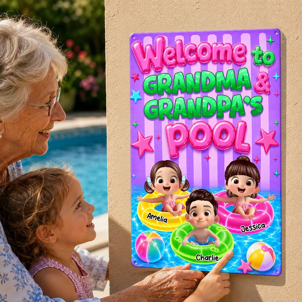 Personalized Rectangular Iron Sign, Neon Grandma & Grandpa Pool Decor, Unique Gift for Grandparents - Image 2