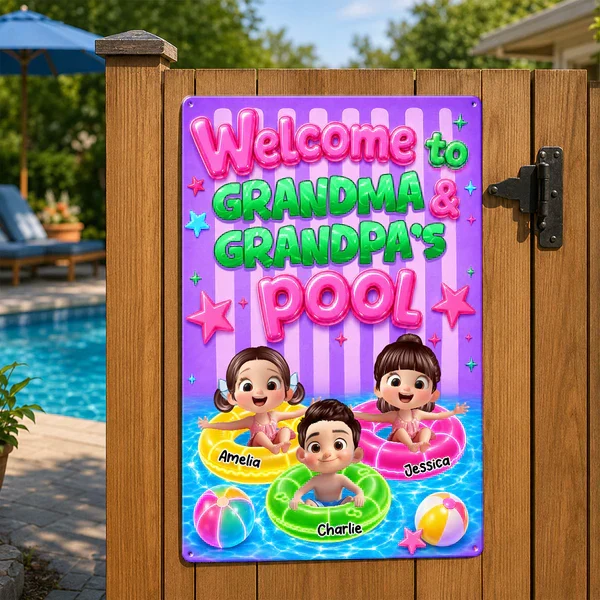 Personalized Rectangular Iron Sign, Neon Grandma & Grandpa Pool Decor, Unique Gift for Grandparents - Image 3