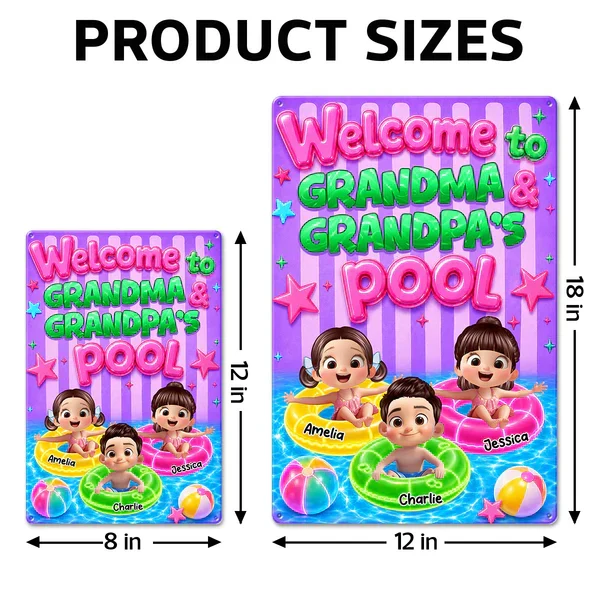 Personalized Rectangular Iron Sign, Neon Grandma & Grandpa Pool Decor, Unique Gift for Grandparents - Image 4