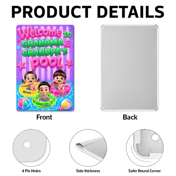Personalized Rectangular Iron Sign, Neon Grandma & Grandpa Pool Decor, Unique Gift for Grandparents - Image 5