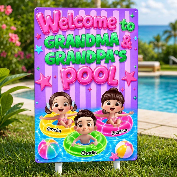 Personalized Rectangular Iron Sign, Neon Grandma & Grandpa Pool Decor, Unique Gift for Grandparents - Image 6