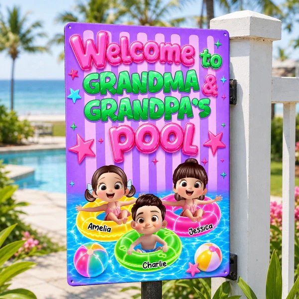 Personalized Rectangular Iron Sign, Neon Grandma & Grandpa Pool Decor, Unique Gift for Grandparents - Image 7