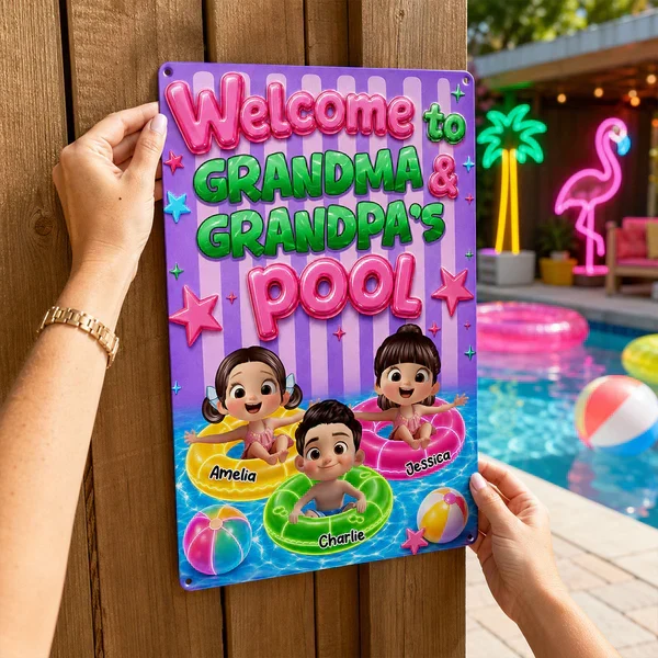 Personalized Rectangular Iron Sign, Neon Grandma & Grandpa Pool Decor, Unique Gift for Grandparents - Image 8