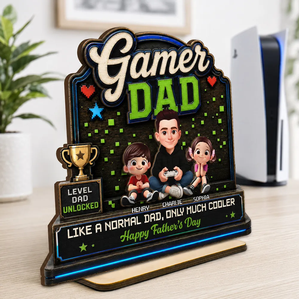 Personalized 2-Layer Wooden Plaque For Gamer Dad, Sitting Dad & Kids, Creative Father's Day Gift - Image 2