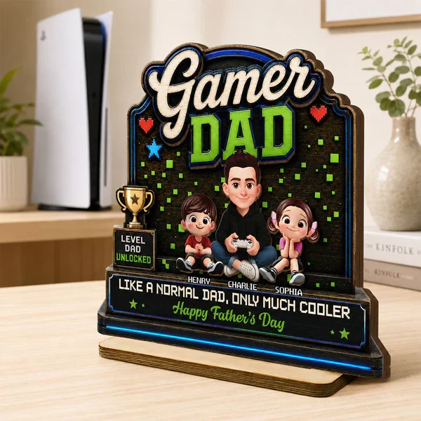 Personalized 2-Layer Wooden Plaque For Gamer Dad, Sitting Dad & Kids, Creative Father's Day Gift - Image 3