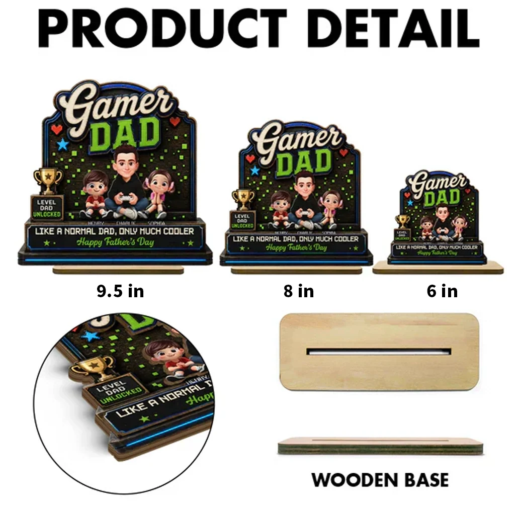 Personalized 2-Layer Wooden Plaque For Gamer Dad, Sitting Dad & Kids, Creative Father's Day Gift - Image 4