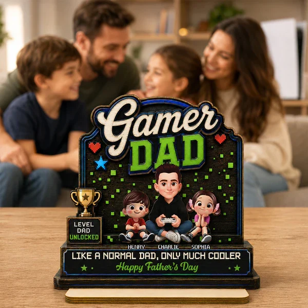 Personalized 2-Layer Wooden Plaque For Gamer Dad, Sitting Dad & Kids, Creative Father's Day Gift - Image 6