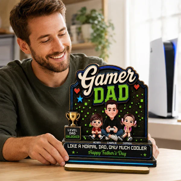 Personalized 2-Layer Wooden Plaque For Gamer Dad, Sitting Dad & Kids, Creative Father's Day Gift - Image 7