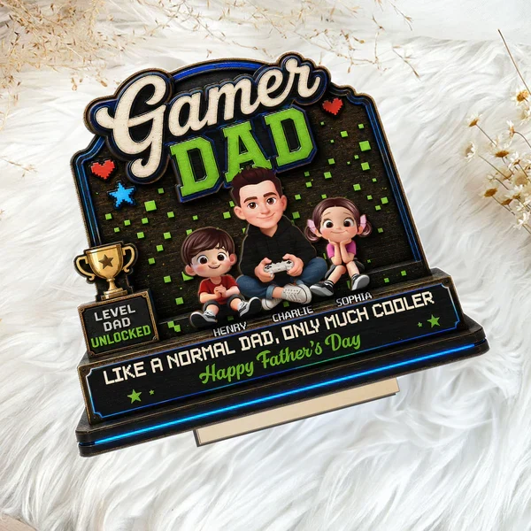 Personalized 2-Layer Wooden Plaque For Gamer Dad, Sitting Dad & Kids, Creative Father's Day Gift - Image 8
