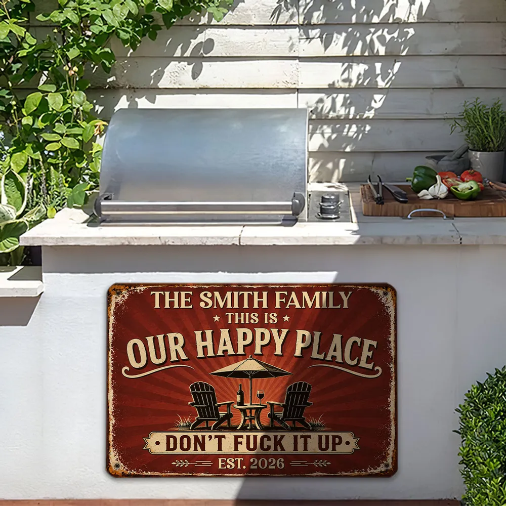 Custom Happy Place Rectangular Iron Sign, Personalized Backyard Decor, Unique Gift for Family - Image 2