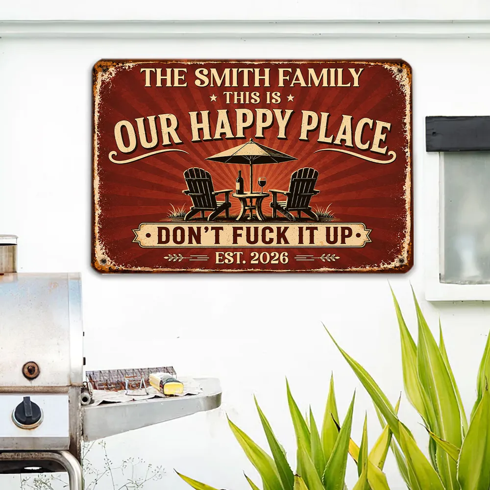 Custom Happy Place Rectangular Iron Sign, Personalized Backyard Decor, Unique Gift for Family - Image 3
