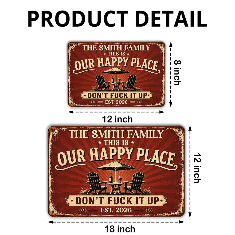 Custom Happy Place Rectangular Iron Sign, Personalized Backyard Decor, Unique Gift for Family - Image 4
