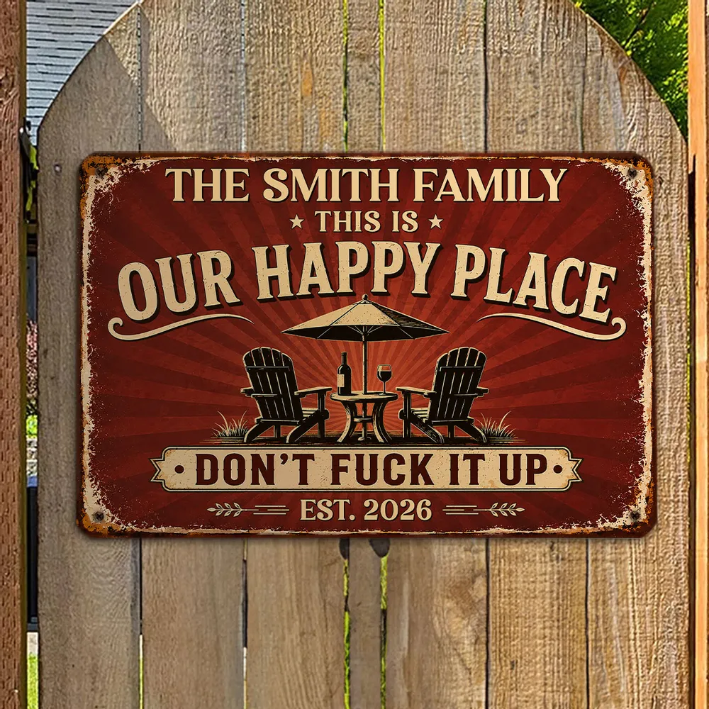 Custom Happy Place Rectangular Iron Sign, Personalized Backyard Decor, Unique Gift for Family - Image 5