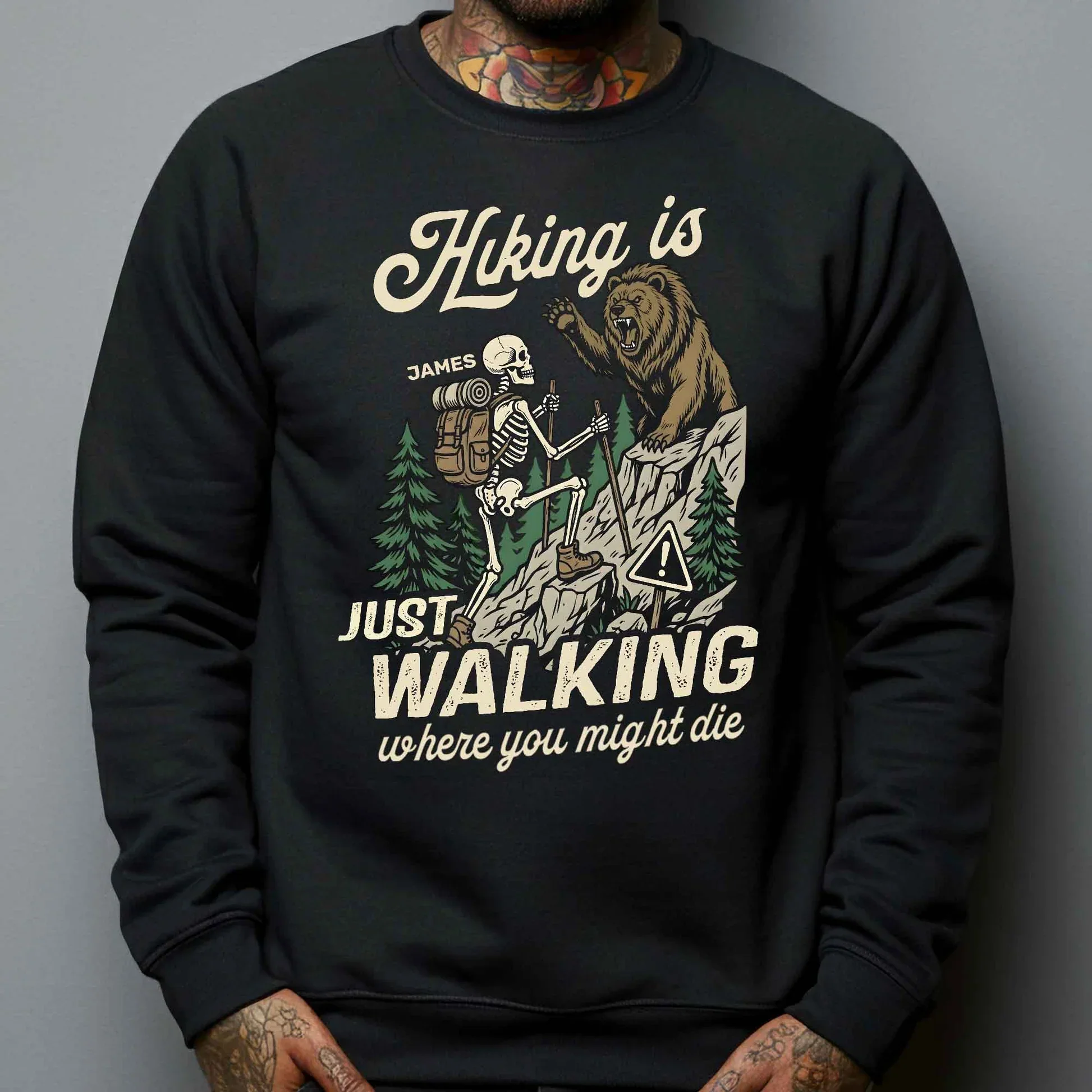 Hiking Is Just Walking Classic Tee, Creative Gift For Hikers With Vintage Bear Forest Art - Image 5