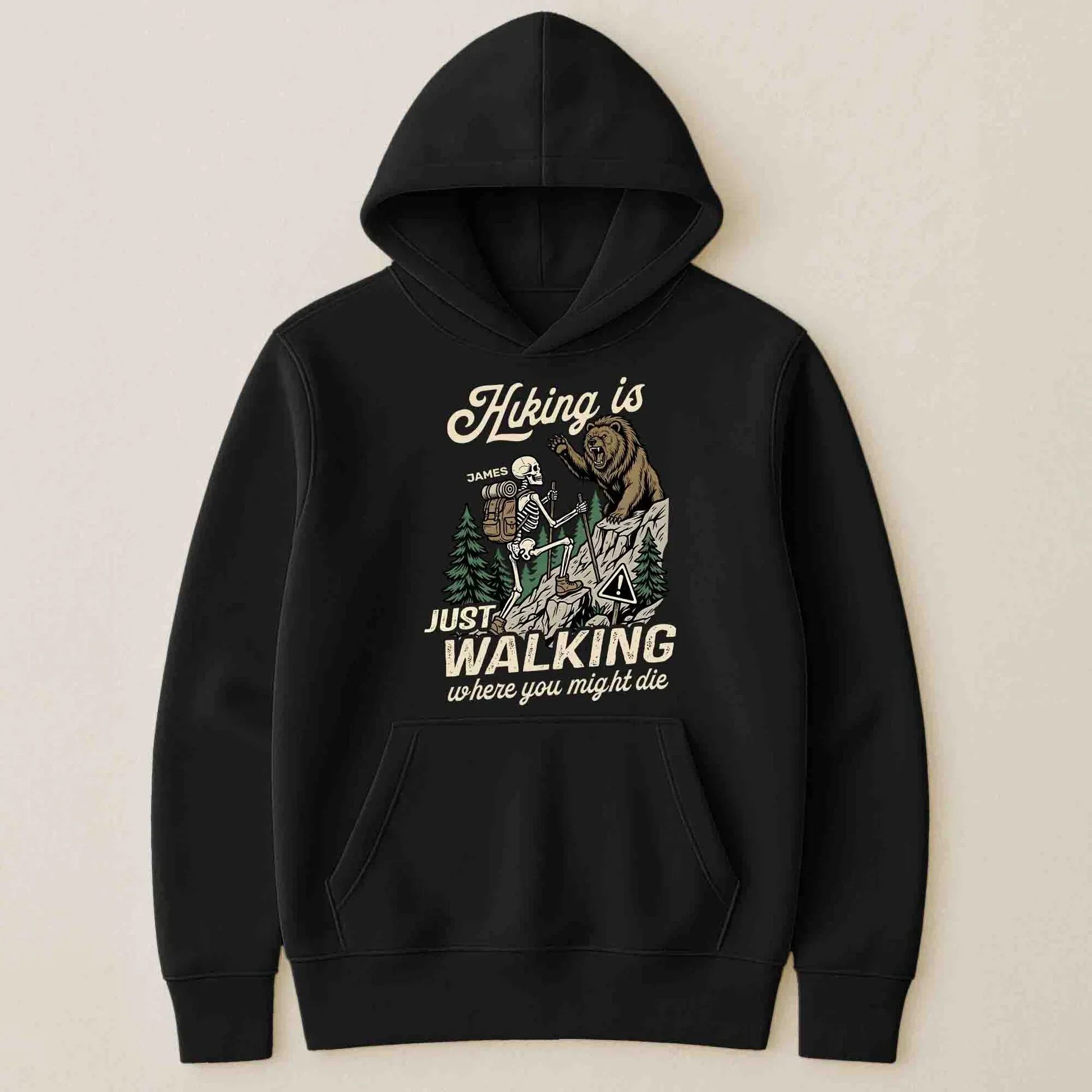 Hiking Is Just Walking Classic Tee, Creative Gift For Hikers With Vintage Bear Forest Art - Image 6