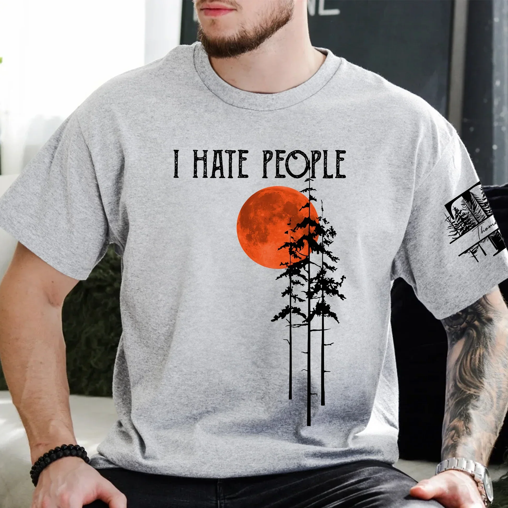 Personalized Dual Print Classic Tee, I Hate People Forest Moon Design, Unique Gift for Introvert Friend - Image 5