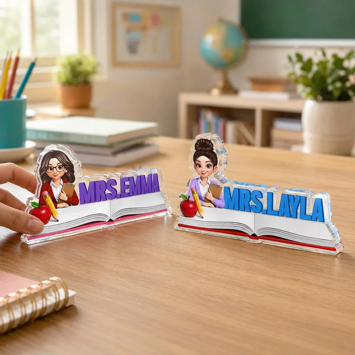 Teacher Shaped Acrylic Block Plaque, Personalized Classroom Desk Decor, Unique Gift with Heart - Image 2