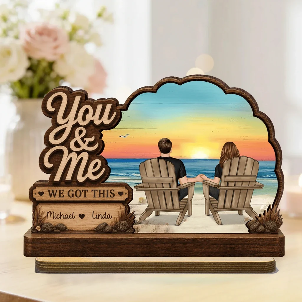Personalized You & Me Wooden Plaque, Ocean Sunset Couple Gift for Anniversary or Home Decor