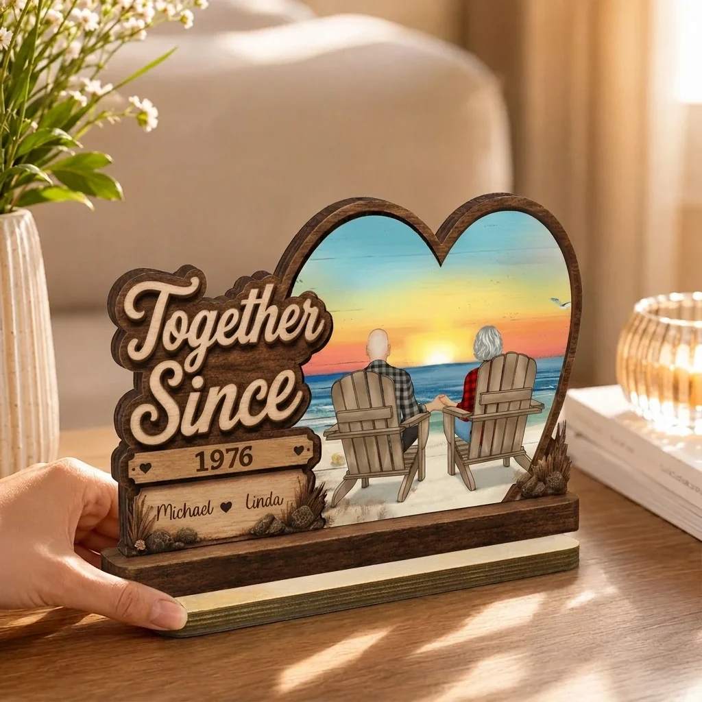 Personalized You & Me Wooden Plaque, Ocean Sunset Couple Gift for Anniversary or Home Decor - Image 2