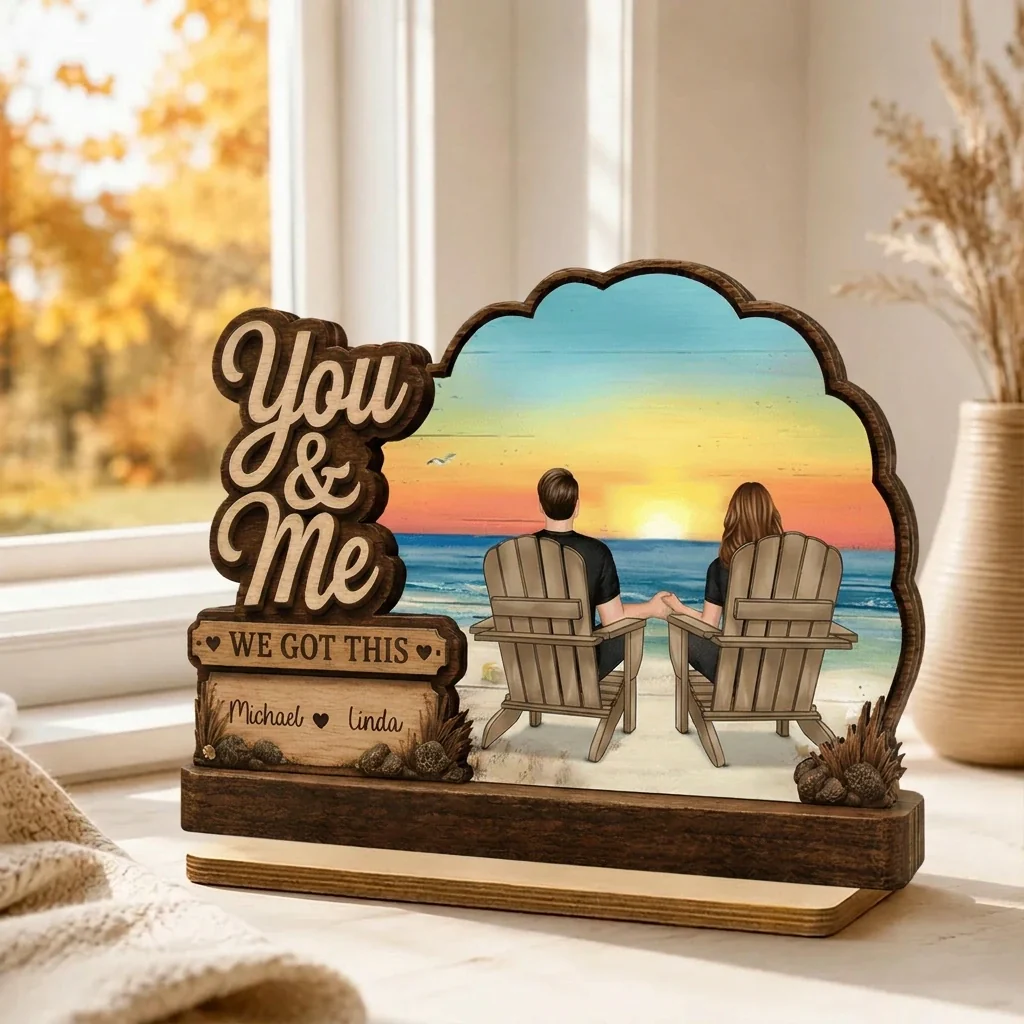 Personalized You & Me Wooden Plaque, Ocean Sunset Couple Gift for Anniversary or Home Decor - Image 3