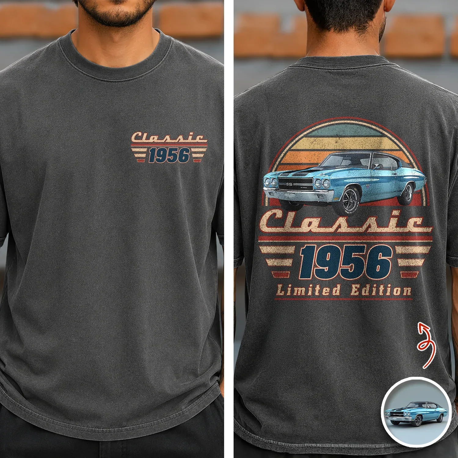 Personalized Washed Denim Baseball Cap with Vintage Car Art, Unique Gift for Dad & Grandpa - Image 5
