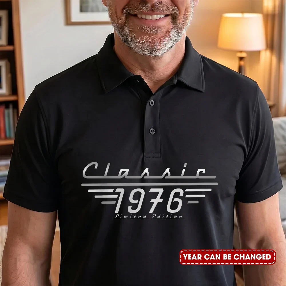 Personalized Printed Polo Shirt, Classic Vintage Birthday Style, Unique Gift For Dad, Husband Or Grandpa - Image 3