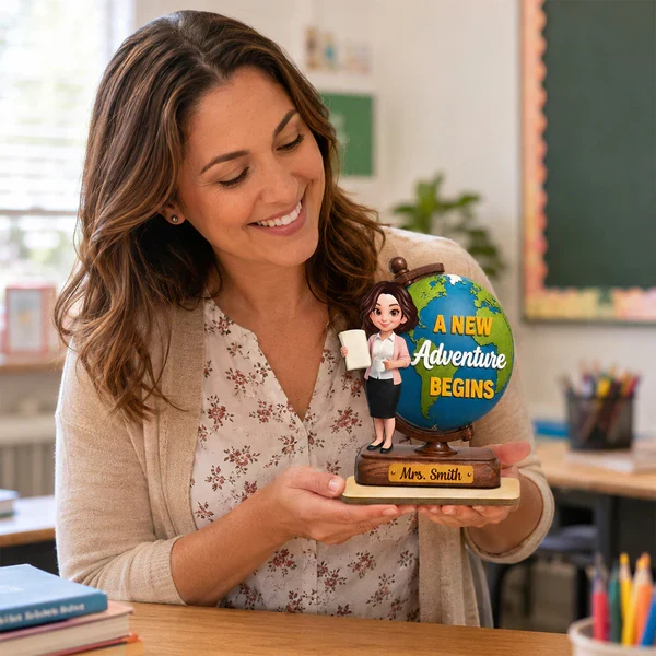 Teacher World Globe Wooden Plaque, Personalized Unique Gift for Back to School, A New Adventure Begins - Image 6