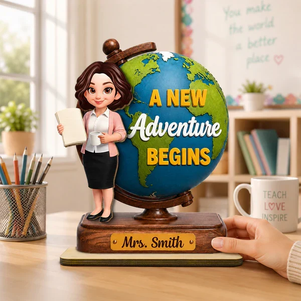 Teacher World Globe Wooden Plaque, Personalized Unique Gift for Back to School, A New Adventure Begins - Image 7
