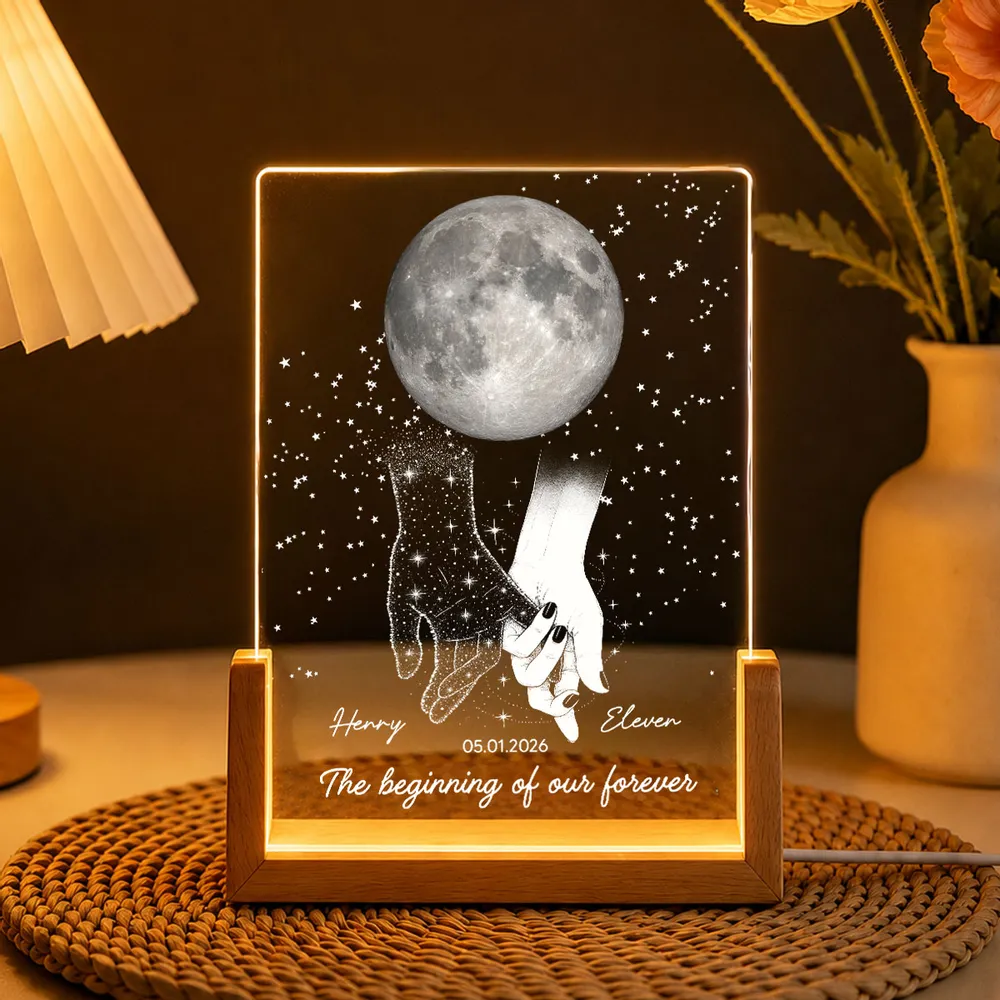 Personalized LED Light Frame, Couple Moon & Stars Design, Unique Gift for Couple with Soft Romantic Glow - Image 2