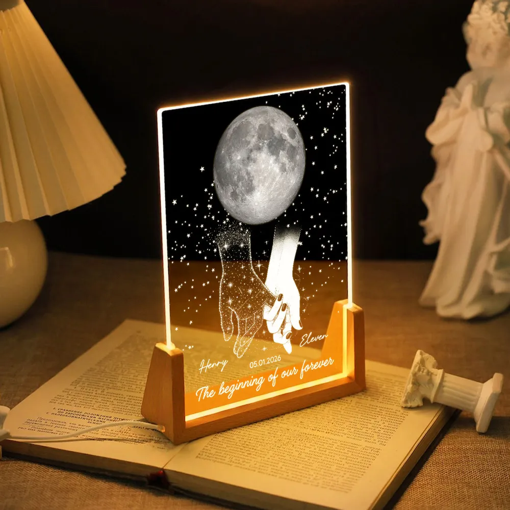 Personalized LED Light Frame, Couple Moon & Stars Design, Unique Gift for Couple with Soft Romantic Glow - Image 3